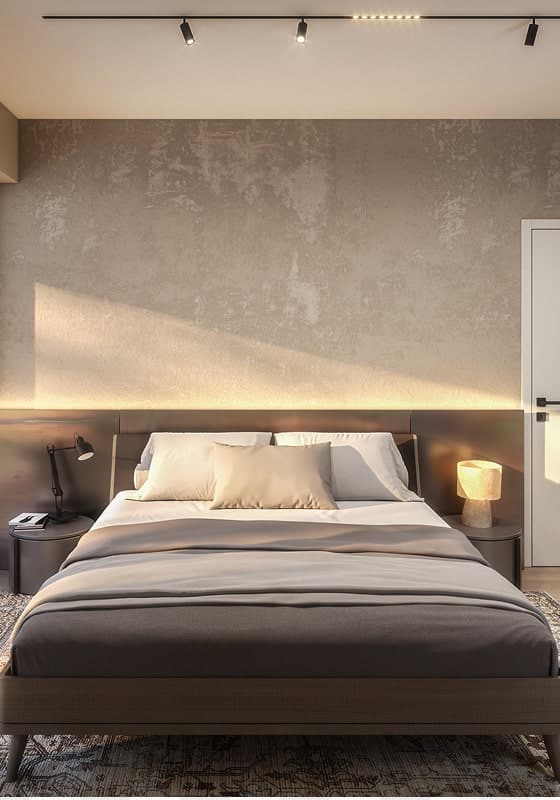 Moderní minimalistická ložnice s elegantními prvky interiéru