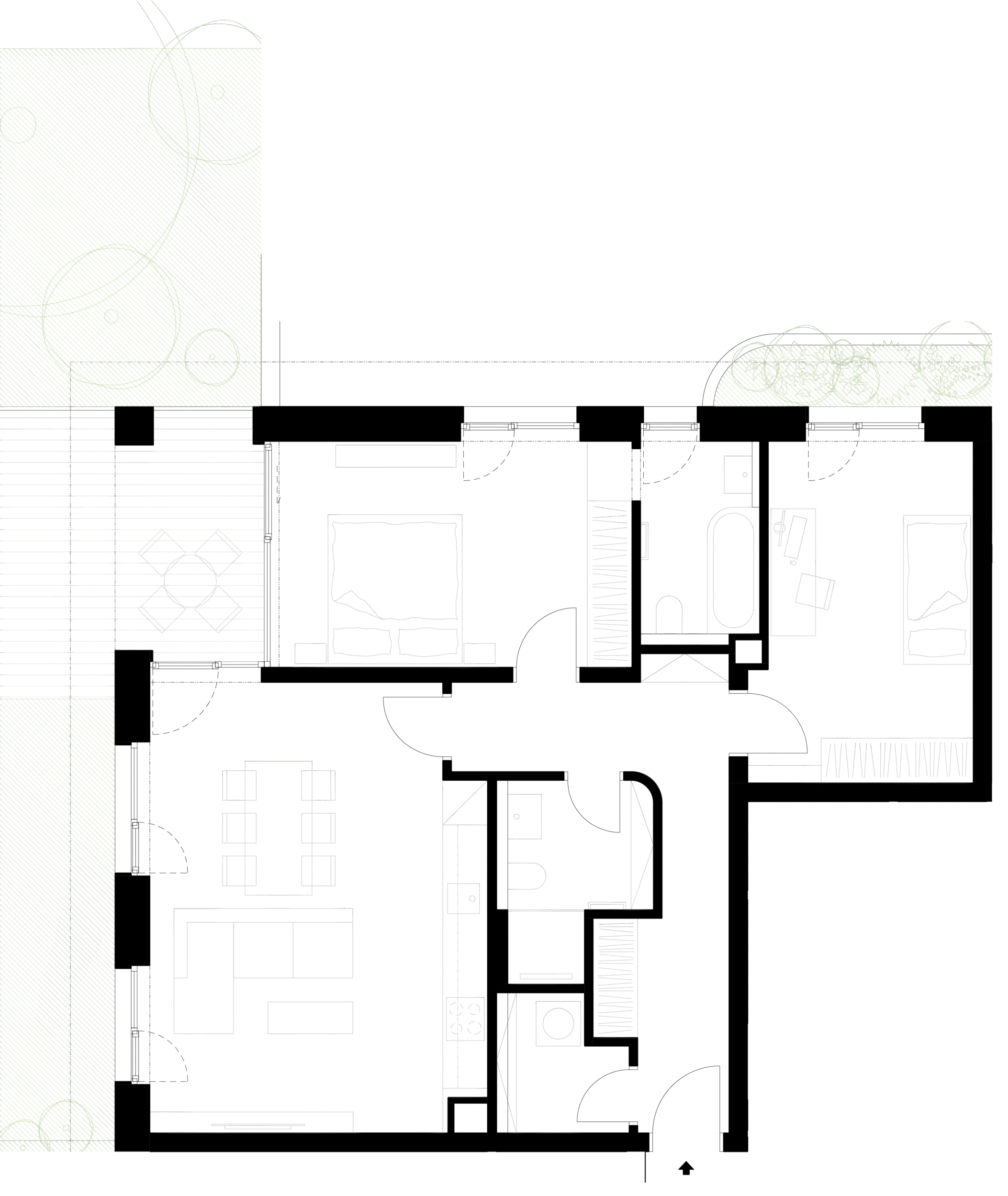 Podrobný plán bytu s designem interiéru a vybavením