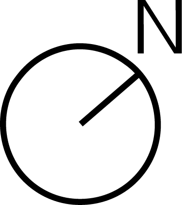 Kompas s vyznačenou severní orientací ve tvaru kruhu